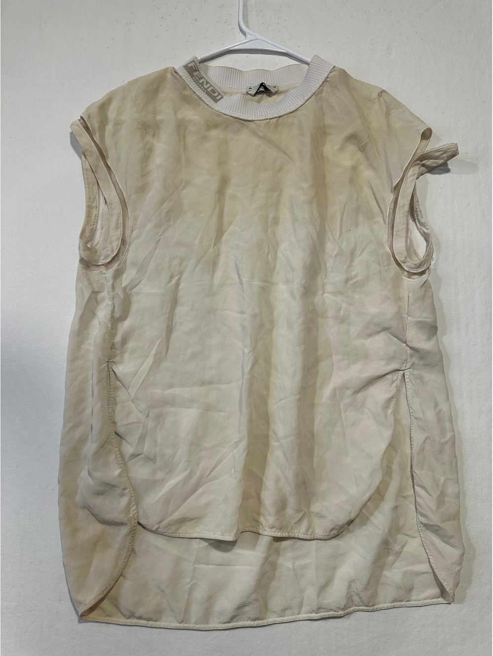Fendi Roma Silk Top Ivory Cream Oversized Cutout Sleeveless Size 6 Italy